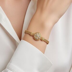 Magnolia and Vine Rose Gold Bracelet with Blue Medallion Motif Removable Snap